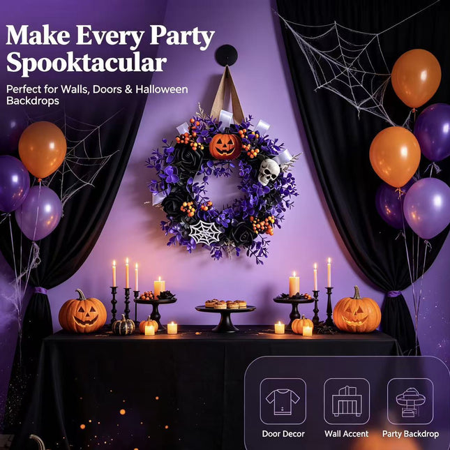 Uglysweatershops Halloween Pumpkin Skull Wisteria Wreath Art Door Decoration