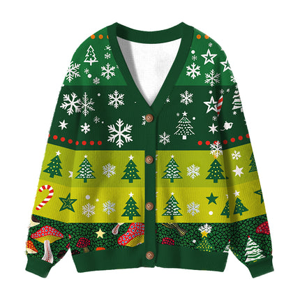 Uglysweatershops Art Spotted Mushroom Vintage Ugly Cardigan Sweater