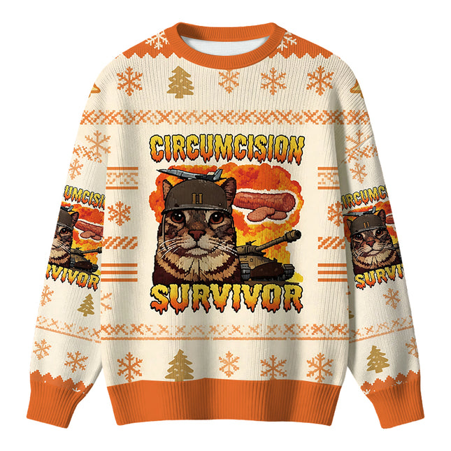 Uglysweatershops Circumcision Survivor Funny Cat Meme Christmas Ugly Sweater