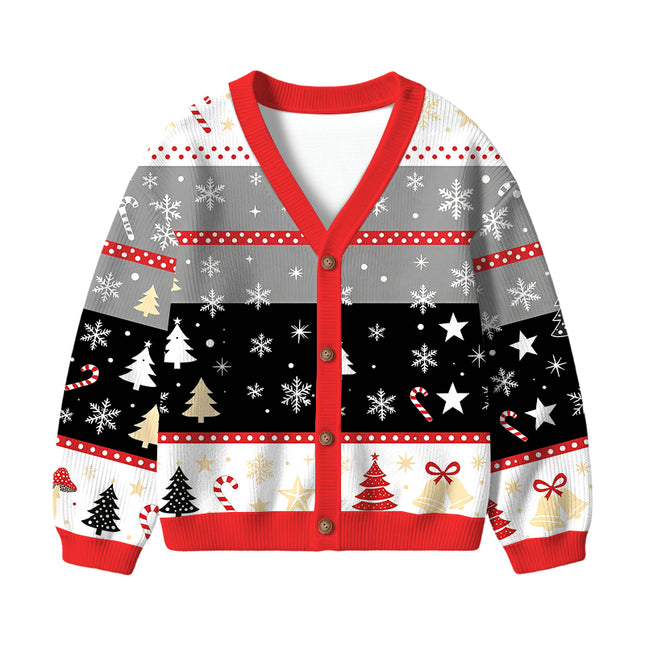 Uglysweatershops Art Dancing Mushroom Kids Ugly Cardigan Sweater