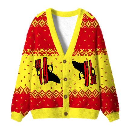 Uglysweatershops Merry Xmas Again Fuzzy Ugly Cardigan Sweatshirt