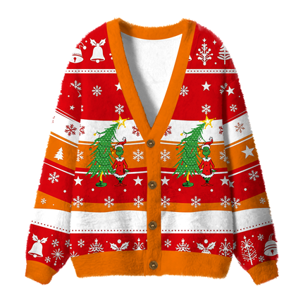 Uglysweatershops As Santa Fuzzy Ugly Cardigan Sweatshirt