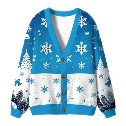 Uglysweatershops Vintage Retro Beer Can Collection Fuzzy Ugly Cardigan Sweatshirt