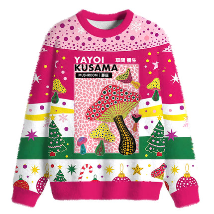 Uglysweatershops Art Mushroom Vintage Fuzzy Christmas Ugly Sweatshirt