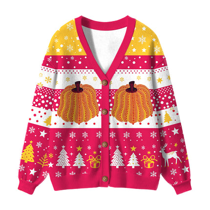 Uglysweatershops Art Golden Pumpkin Ugly Cardigan Sweater