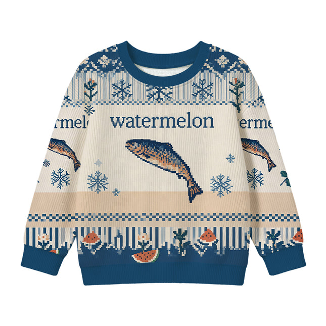 Uglysweatershops Watermelon Fish Kids Ugly Sweater