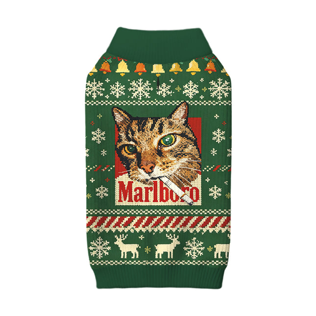 Uglysweatershops Funny Smoking Cat Green Dog & Cat Pet Sweater
