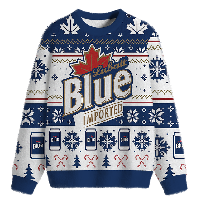 Uglysweatershops Blue Vintage Fuzzy Christmas Ugly Sweatshirt