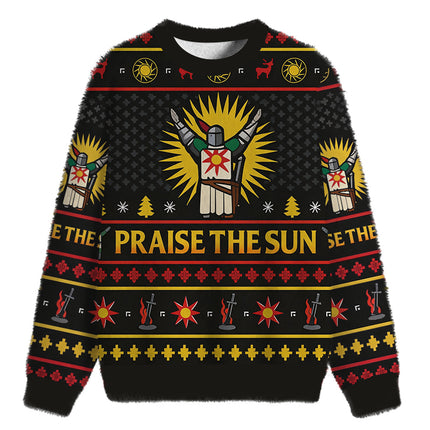 Uglysweatershops Praise the Sun Fuzzy Christmas Ugly Sweatshirt