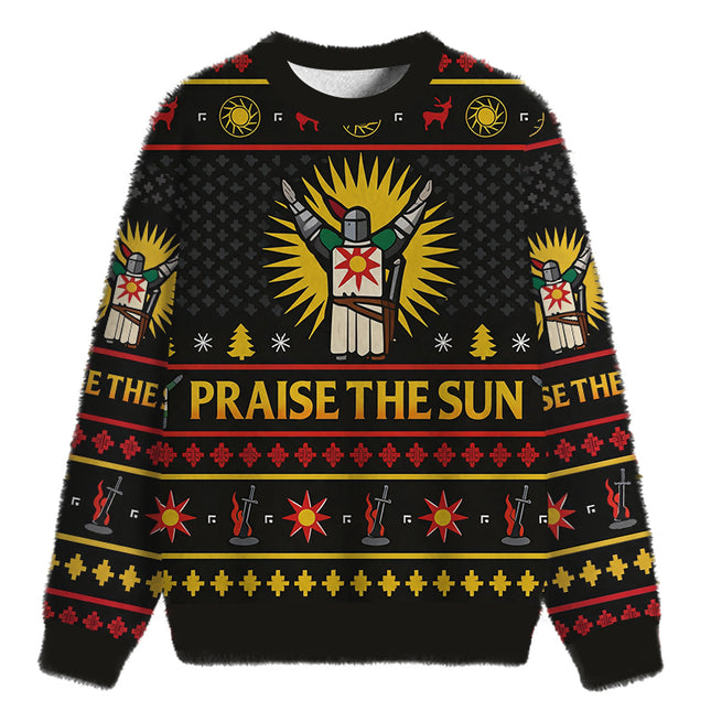 Uglysweatershops Praise the Sun Fuzzy Christmas Ugly Sweatshirt
