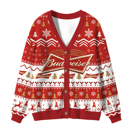 Uglysweatershops Red Beer Ugly Cardigan Sweater