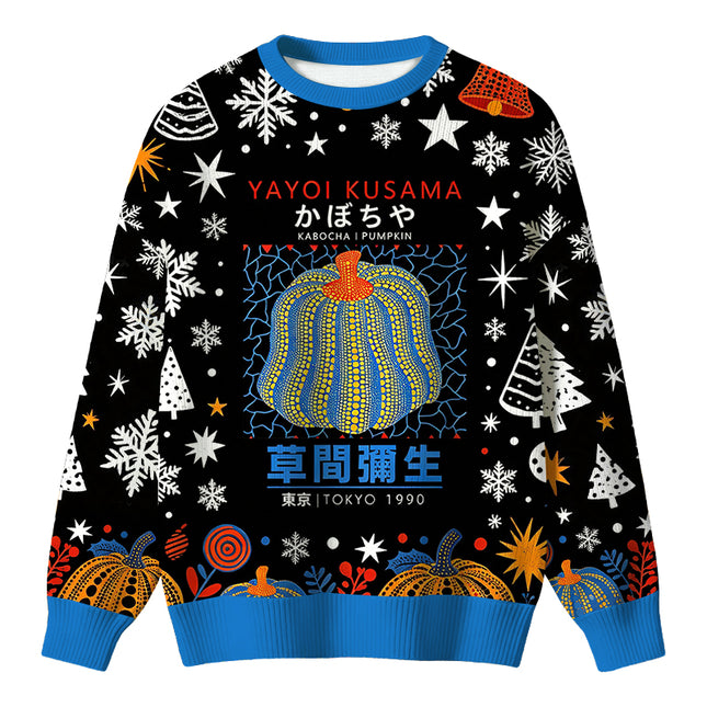 Uglysweatershops Blue Yellow Pumpkin Christmas Ugly Sweater