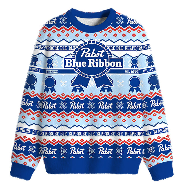 Uglysweatershops Beer Holiday Fuzzy Christmas Ugly Sweatshirt