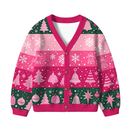 Uglysweatershops Art Pink Pumpkin Kids Ugly Cardigan Sweater