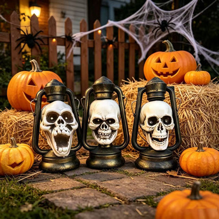 Uglysweatershops Halloween 3 Pack Haunted House Skull Lamp
