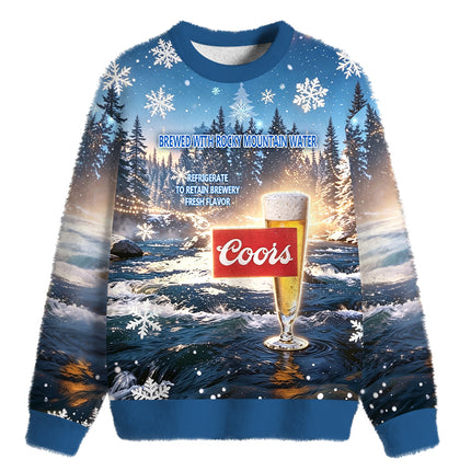 Uglysweatershops Rocky Mountain Water Fuzzy Christmas Ugly Sweatshirt