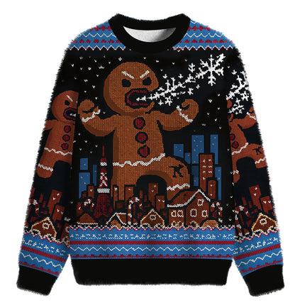 Uglysweatershops Gingerbread Monster Fuzzy Christmas Ugly Sweatshirt