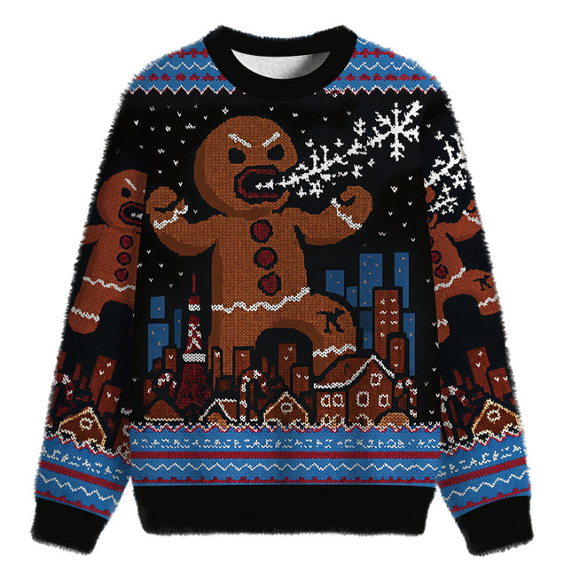 Uglysweatershops Gingerbread Monster Fuzzy Christmas Ugly Sweatshirt