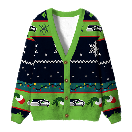 Uglysweatershops Show Your Team Spirit Fuzzy Ugly Cardigan Sweatshirt