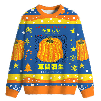 Uglysweatershops Art Pumpkin TOKYO 1900 Fuzzy Christmas Ugly Sweatshirt