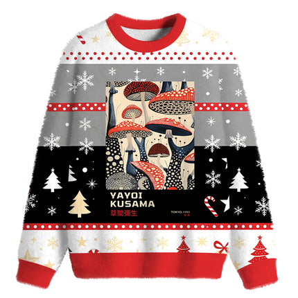 Uglysweatershops Art Dancing Mushroom Fuzzy Christmas Ugly Sweatshirt