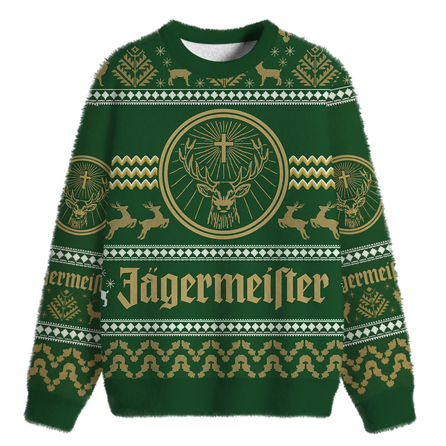 Uglysweatershops Green Deer Fuzzy Christmas Ugly Sweatshirt