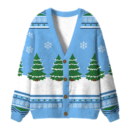 Uglysweatershops Retro Camper Fuzzy Ugly Cardigan Sweatshirt