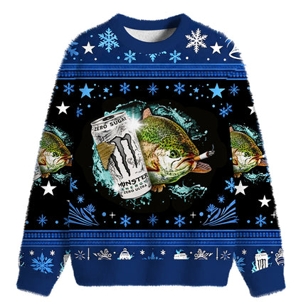 Uglysweatershops Retro Trout Fishing Fuzzy Christmas Ugly Sweatshirt