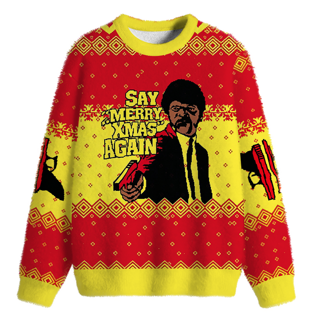 Uglysweatershops Merry Xmas Again Fuzzy Christmas Ugly Sweatshirt