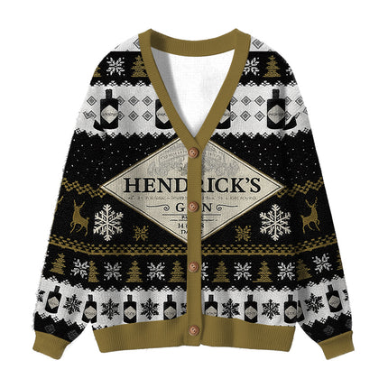 Uglysweatershops Black Beer Ugly Cardigan Sweater