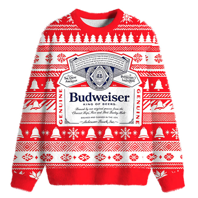 Uglysweatershops Retro Ornate Beer Fuzzy Christmas Ugly Sweatshirt