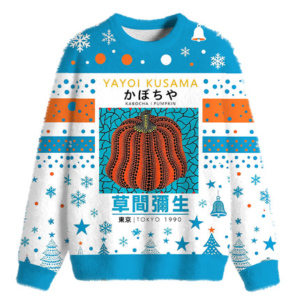 Uglysweatershops Orange Red Pumpkin Fuzzy Christmas Ugly Sweatshirt