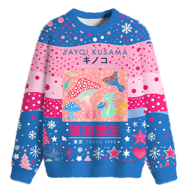 Uglysweatershops Art Pink Mushroom Vintage Fuzzy Christmas Ugly Sweatshirt