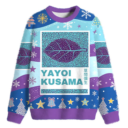 Uglysweatershops Purple Leafe Fuzzy Christmas Ugly Sweatshirt
