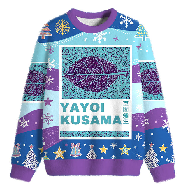Uglysweatershops Purple Leafe Fuzzy Christmas Ugly Sweatshirt