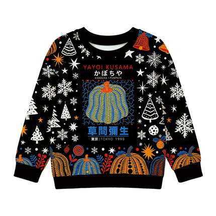 Uglysweatershops Blue Yellow Pumpkin Kids Ugly Sweater