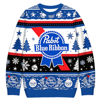 Uglysweatershops Retro Blue Ribbon Christmas Ugly Sweatshirt