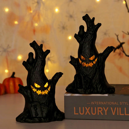 Uglysweatershops 2-piece Halloween Ghost Tree Stump Two Electronic Candle Light
