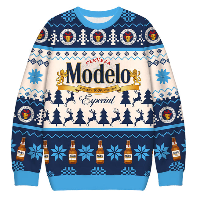 Uglysweatershops Retro Cerveza Winter Scene Christmas Ugly Sweatshirt
