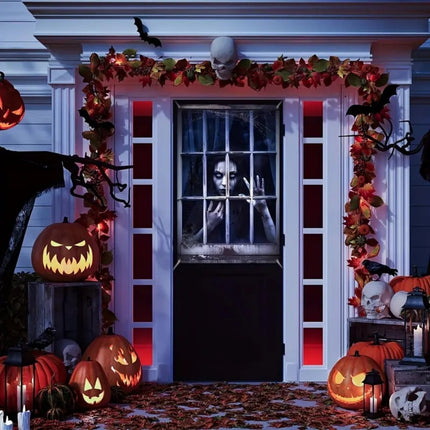 Uglysweatershops Halloween 2-Piece Horror Ghost Window Decoration Door Curtain