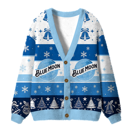 Uglysweatershops Vintage Moon Fuzzy Ugly Cardigan Sweatshirt