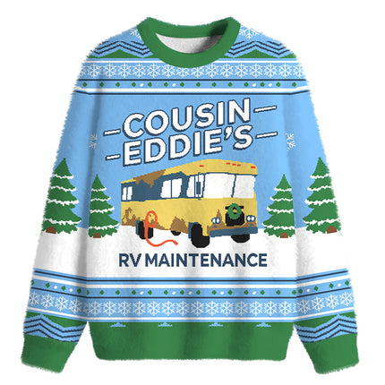 Uglysweatershops Retro Camper Fuzzy Christmas Ugly Sweatshirt