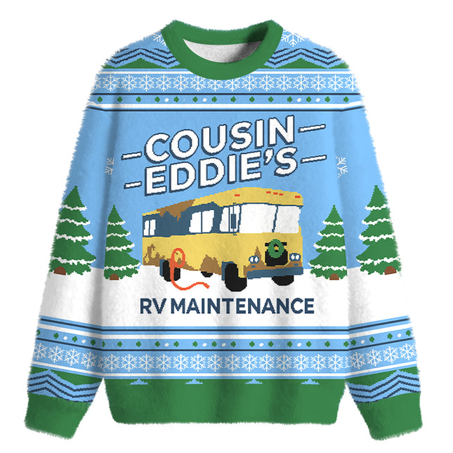 Uglysweatershops Retro Camper Fuzzy Christmas Ugly Sweatshirt
