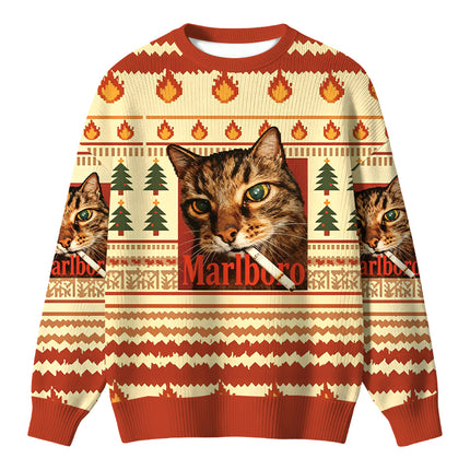 Uglysweatershops Funny Smoking Cat Christmas Ugly Sweater