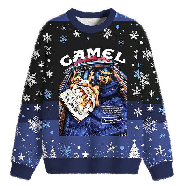 Uglysweatershops Cigarettes Blend Vintage Fuzzy Christmas Ugly Sweatshirt