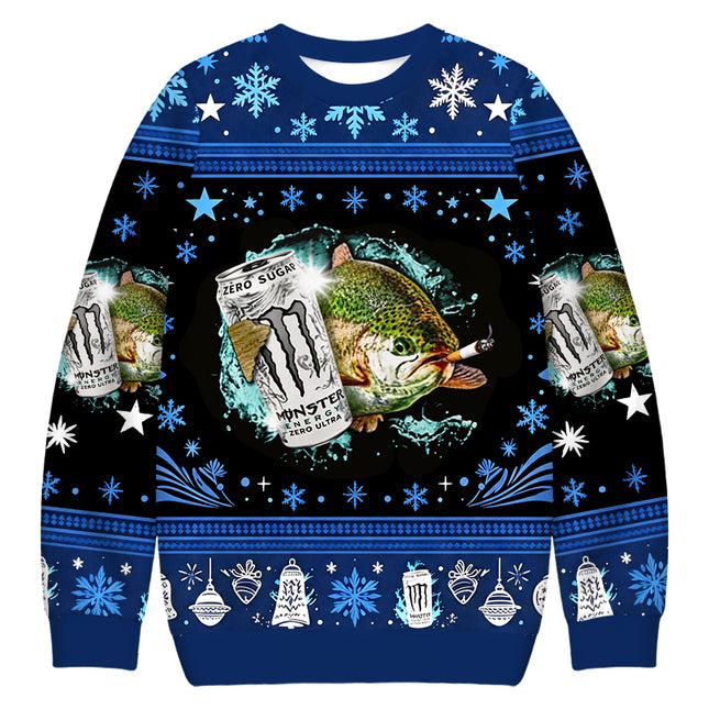 Uglysweatershops Retro Trout Fishing Christmas Ugly Sweatshirt