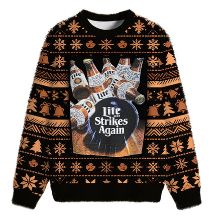 Uglysweatershops Brew Strikes Again Bowling Fuzzy Christmas Ugly Sweatshirt