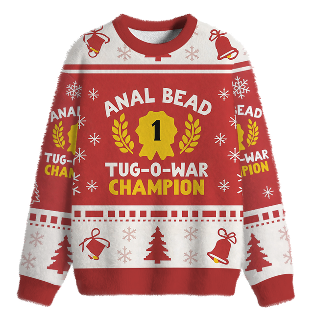 Uglysweatershops Champion Funny Red Fuzzy Christmas Ugly Sweatshirt
