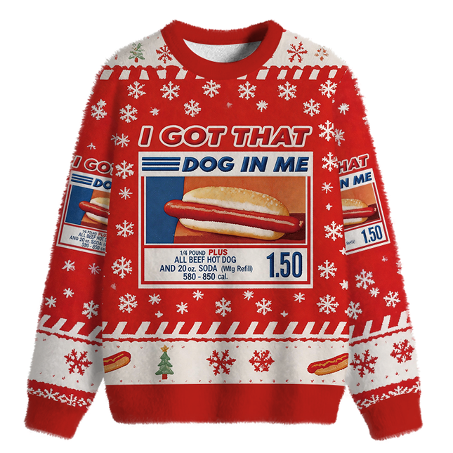 Uglysweatershops I Got That Dog In Me Red Fuzzy Christmas Ugly Sweatshirt