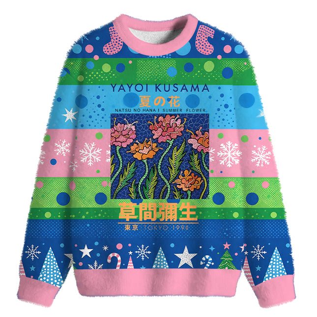 Uglysweatershops Summer Flowers Vintage Fuzzy Christmas Ugly Sweatshirt
